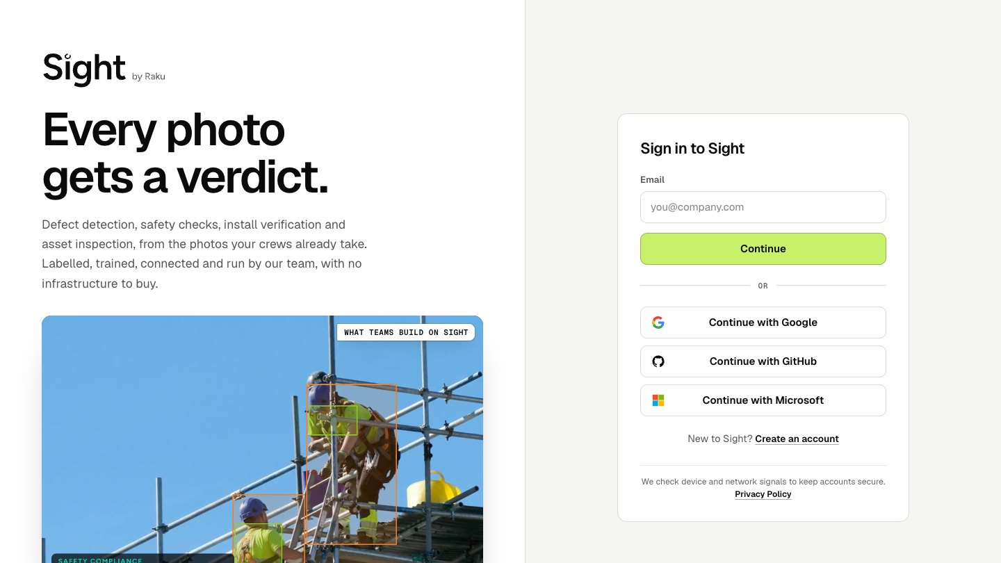 The Sight sign-in page
