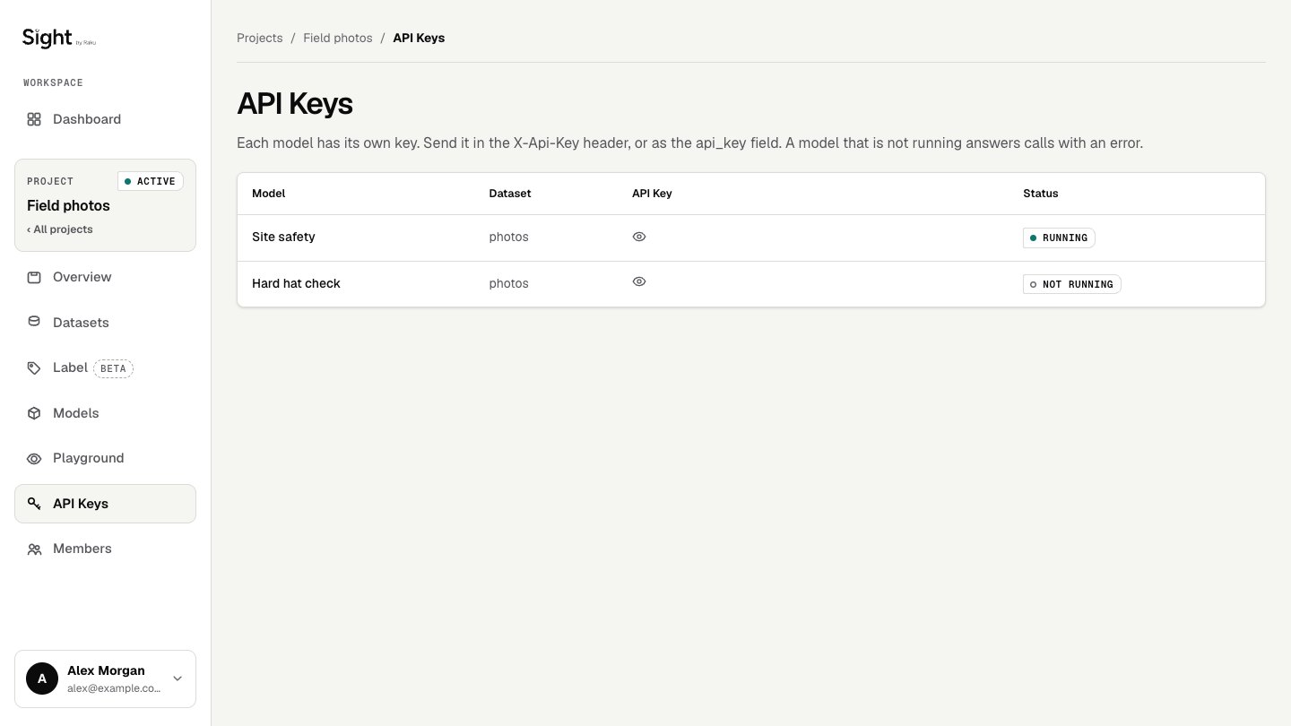 The API Keys page
